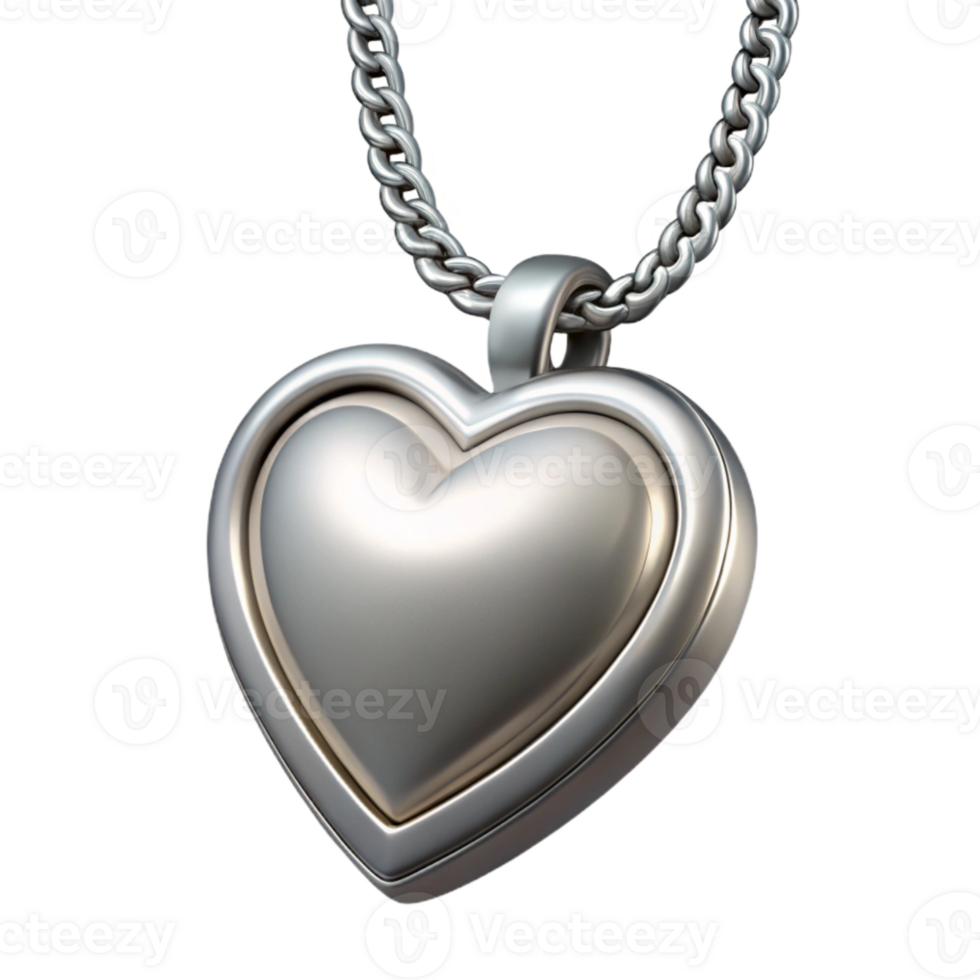 vibrant modern Locket Silver Heart Shaped with Chain Isolated on Transparent Background high resolution png
