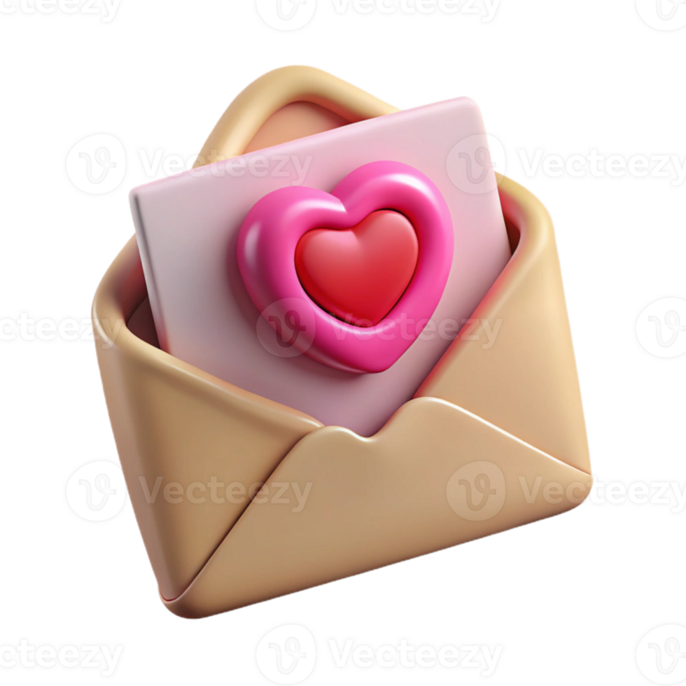beautiful artistic Love Letter in Envelope Isolated Element 4K png
