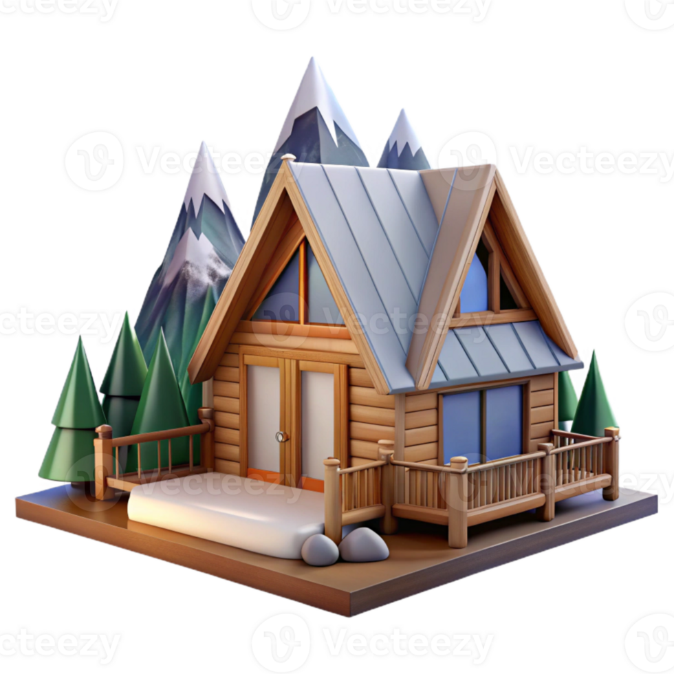 impressive minimalist Luxury Cabin with Mountain View Isolated genuine png
