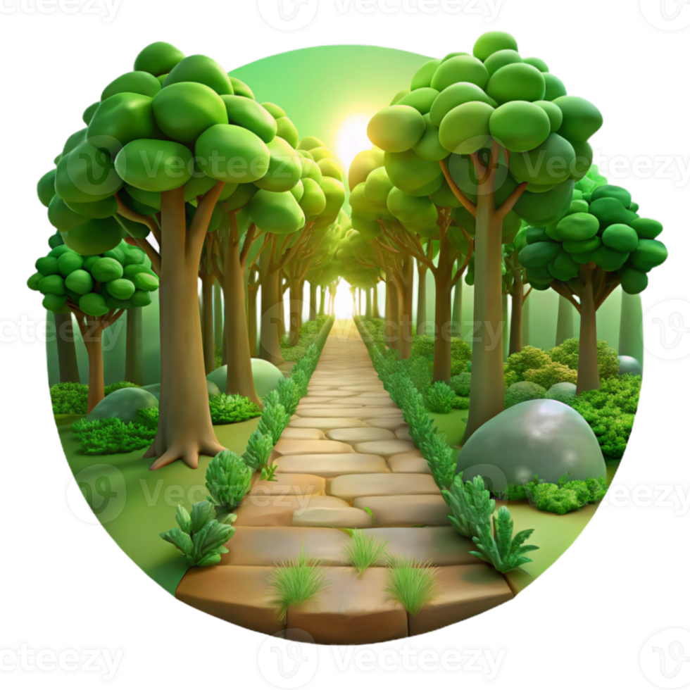 beautiful modern Lush Green Forest Path with Sunlight Filtering Through Transparent Background premium png