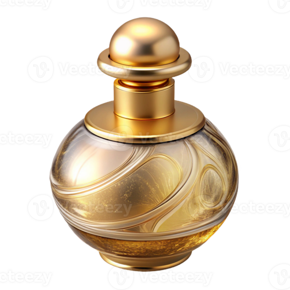 dramatic artistic Luxury Perfume Bottle Golden Cap Transparent Background exclusive png
