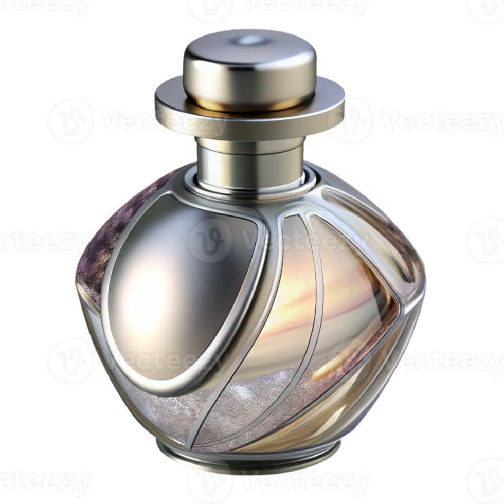 extraordinary rustic Luxury Perfume Bottle Silver Cap Transparent Background detailed png