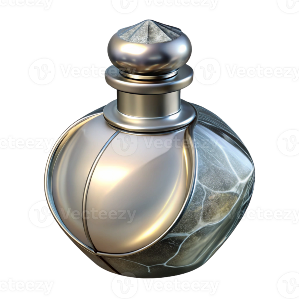 elegant contemporary Luxury Perfume Bottle Silver Cap Transparent Background professional png