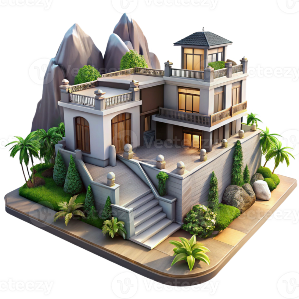 elegant creative Luxury Villa Mountain View Isolated exclusive png