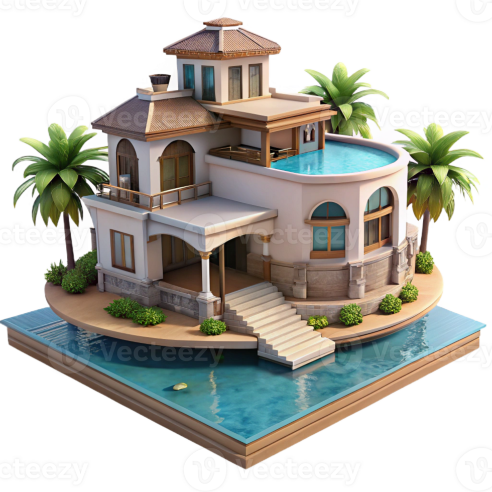 wonderful classic Luxury Villa Ocean View Isolated premium png