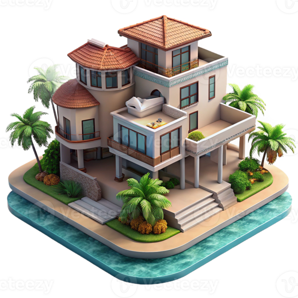 beautiful vintage Luxury Villa Ocean View Isolated high quality png