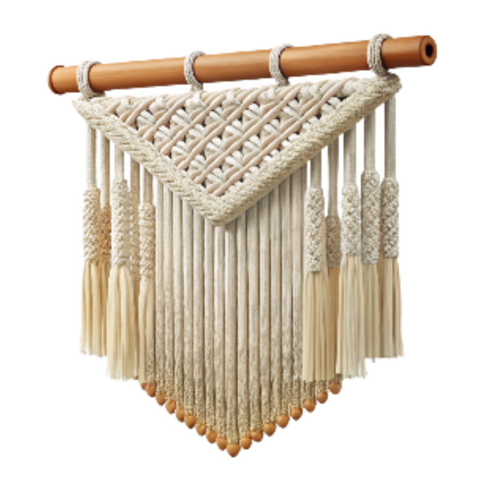 serene rustic Macrame Wall Hanging with Tassels Transparent Background detailed png