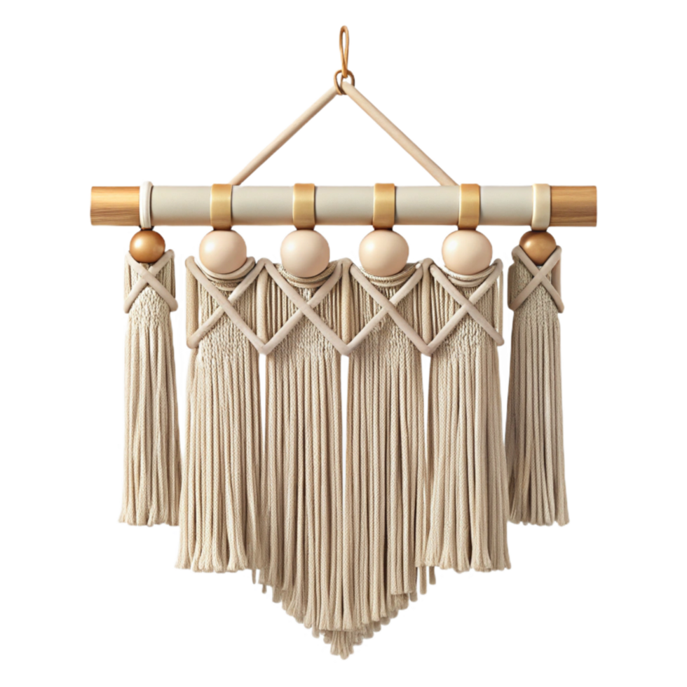 elegant artistic Macrame Wall Hanging with Tassels Transparent Background detailed png