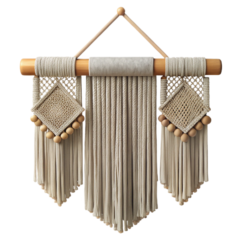 magnificent contemporary Macrame Wall Hanging with Tassels Transparent Background premium png