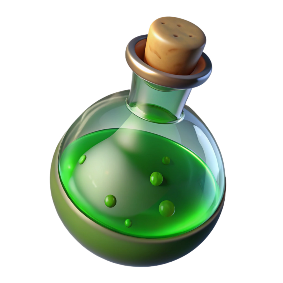 magnificent contemporary Magic Potion Green Liquid in Glass Bottle Cutout premium png