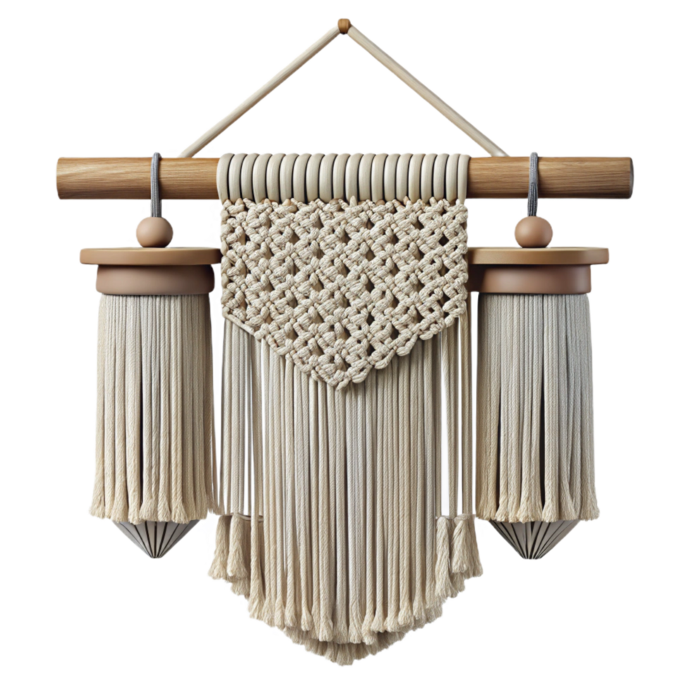 serene modern Macrame Wall Hanging with Tassels Transparent Background professional png
