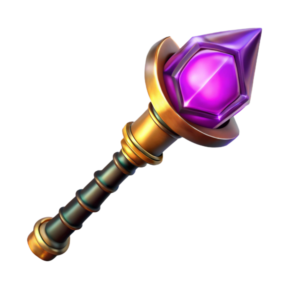 stunning abstract Magic Staff Glowing Purple Crystal Cutout on Transparent Background premium png