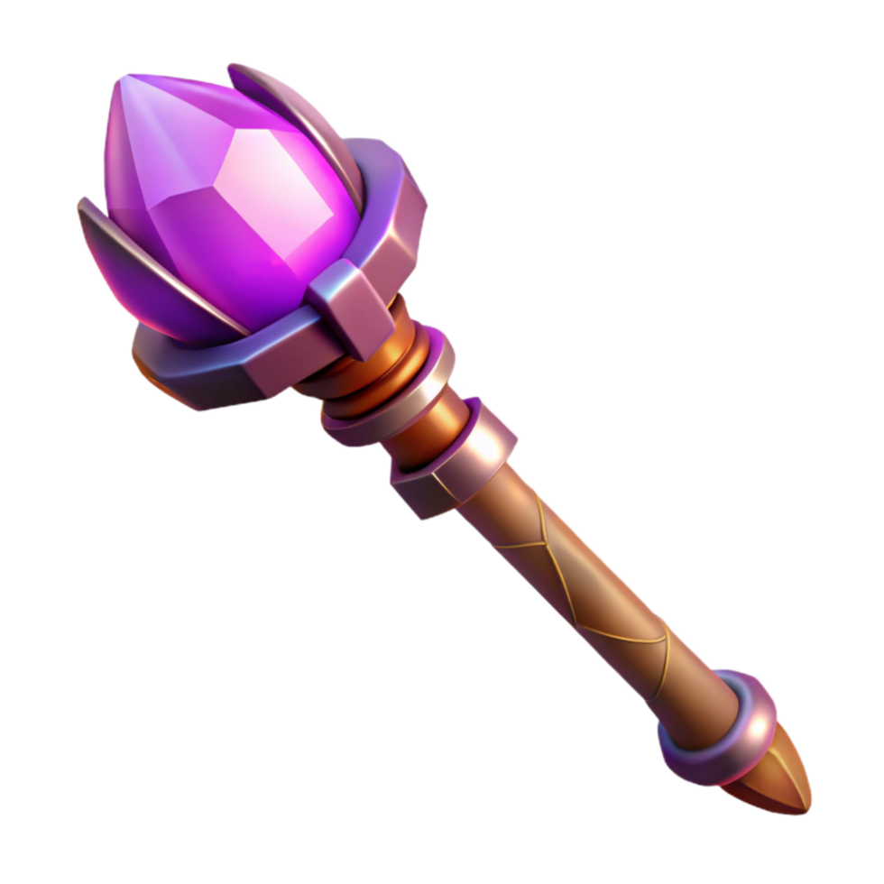 wonderful minimalist Magic Staff Glowing Purple Crystal Cutout on Transparent Background 4K png