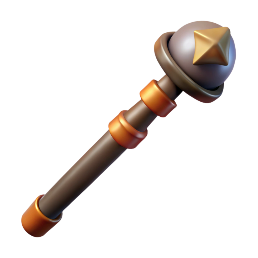 impressive abstract Magic Wand Brown Wood with Silver Tip Transparent authentic png