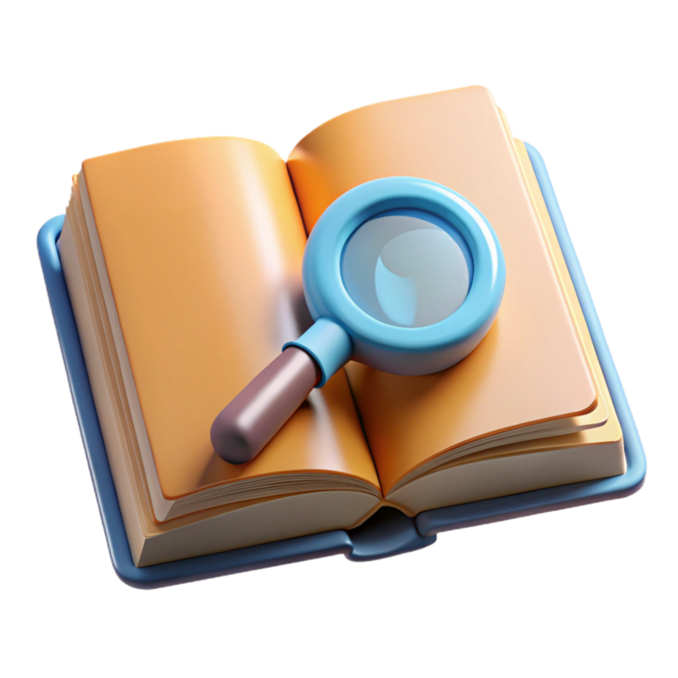 serene minimalist Magnifying Glass on Open Book Transparent high quality png