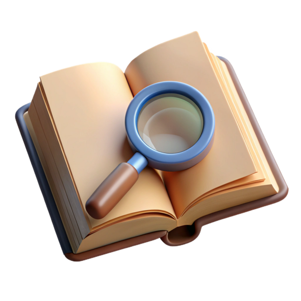 elegant minimalist Magnifying Glass Over Open Book Isolated original png