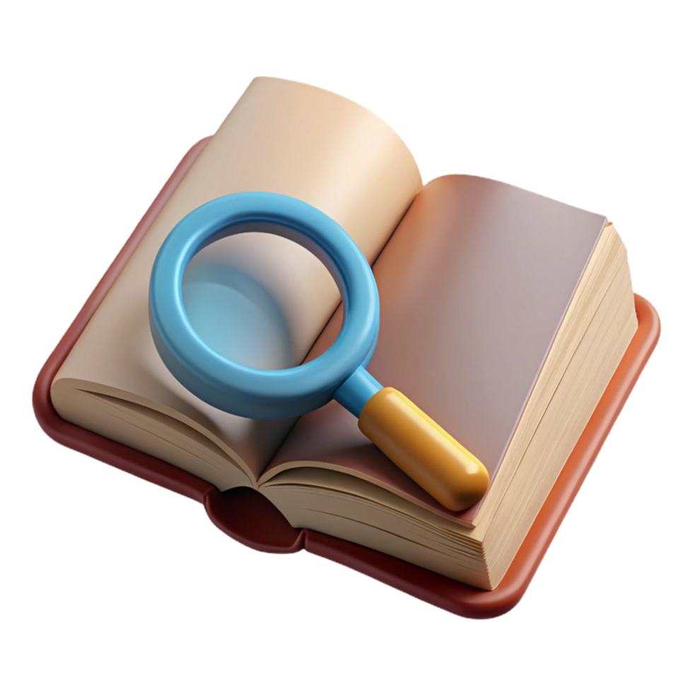 magnificent rustic Magnifying Glass Over Open Book Isolated authentic png