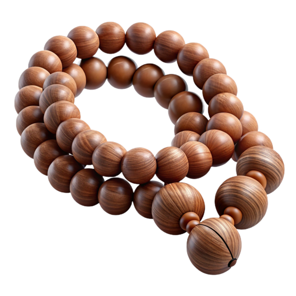serene modern Mala Beads Wooden Brown Texture Transparent Background premium png