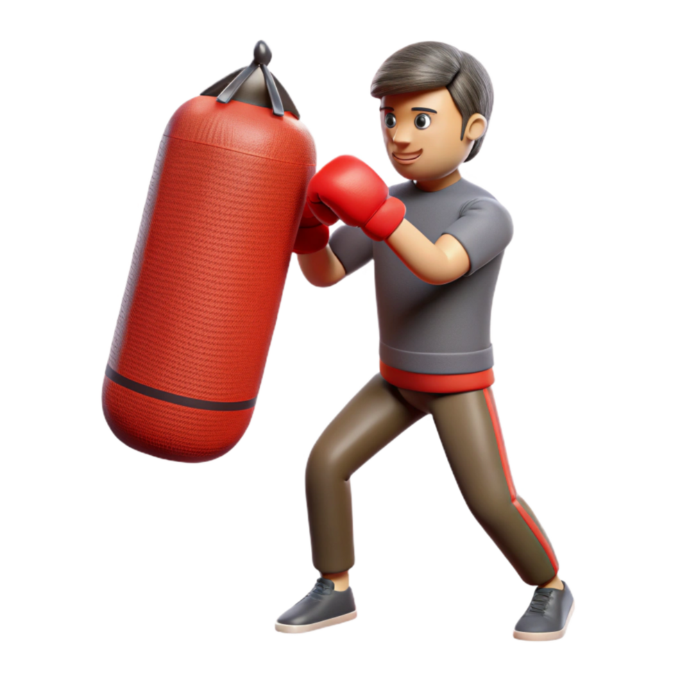 serene traditional Man Boxing Punching Bag Isolated Cutout high quality png