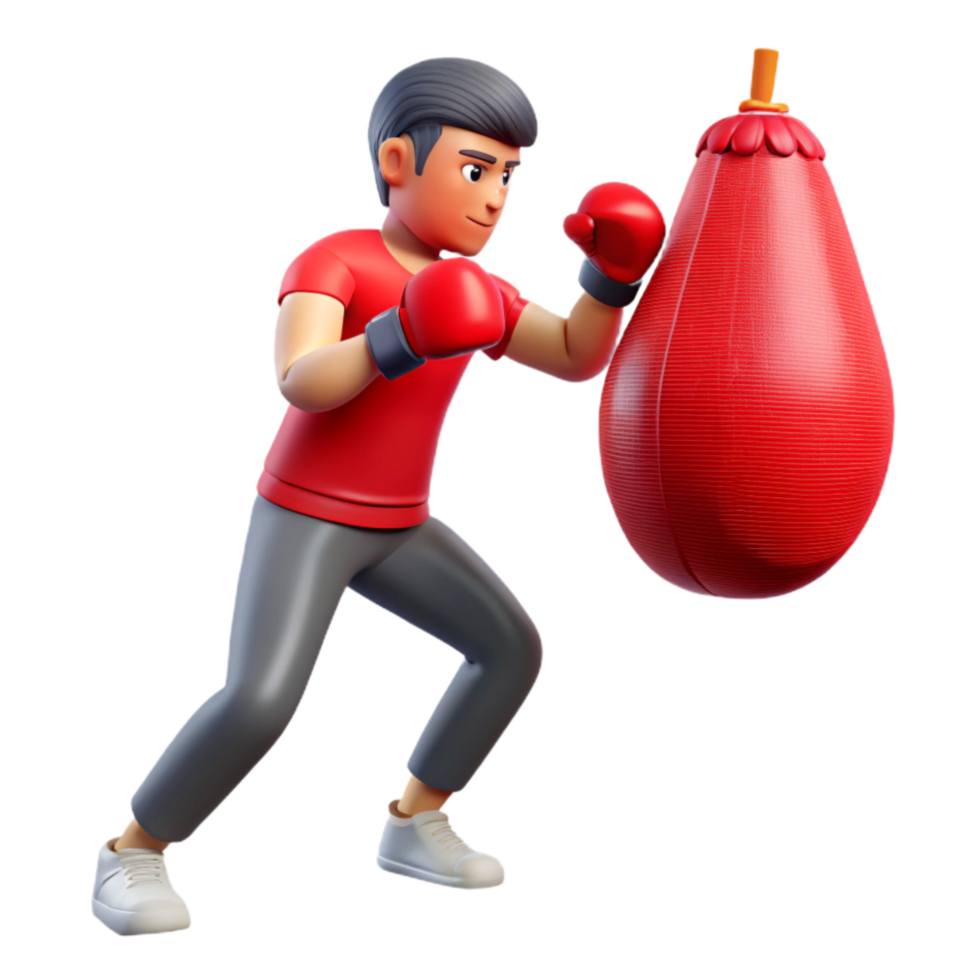 stunning minimalist Man Boxing Speed Bag Red Color Cutout 4K png