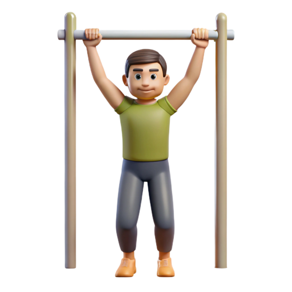 vibrant contemporary Man Doing Pull Ups Front View Isolated Cutout professional png