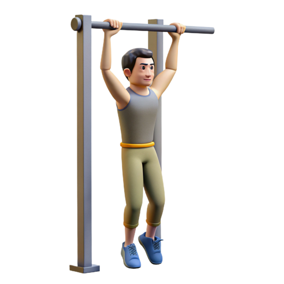 beautiful rustic Man Doing Pull Ups Front View Isolated Cutout authentic png