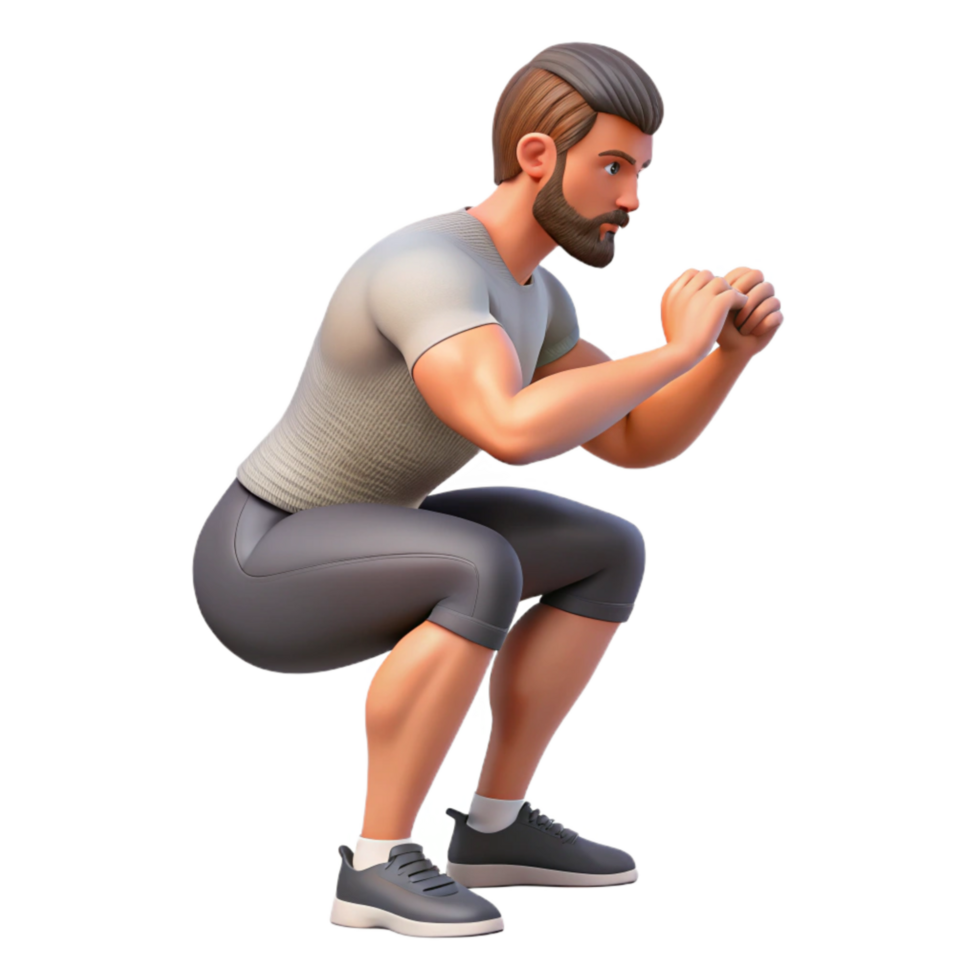 dramatic classic Man Doing Squats Side View Isolated Cutout detailed png
