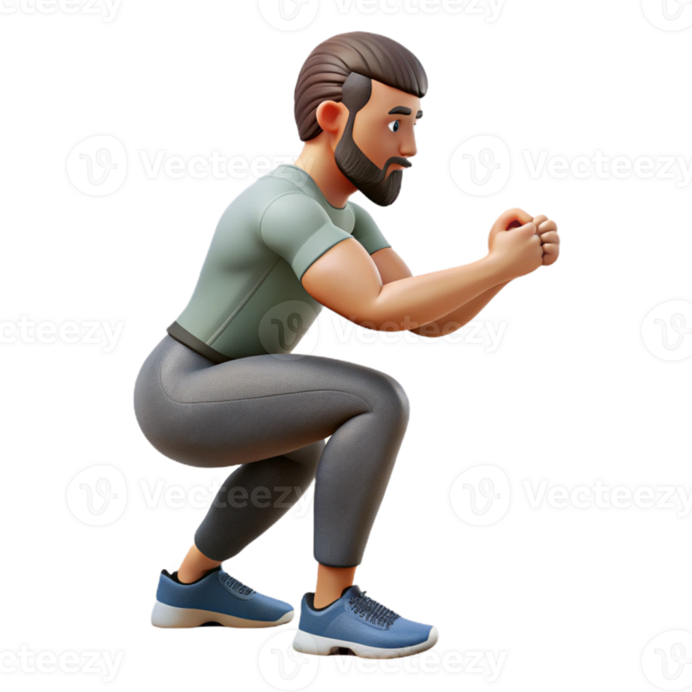dramatic creative Man Doing Squats Side View Isolated Cutout authentic png
