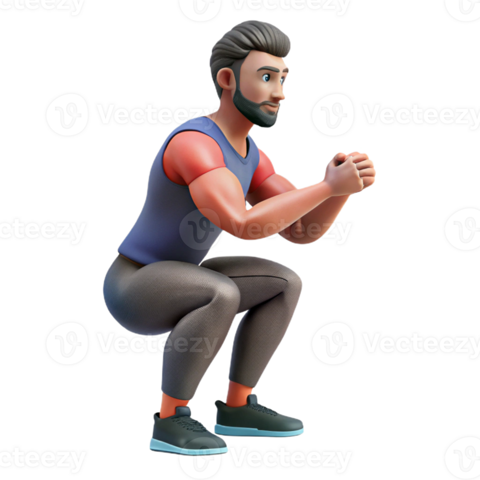 elegant artistic Man Doing Squats Side View Isolated Cutout 4K png
