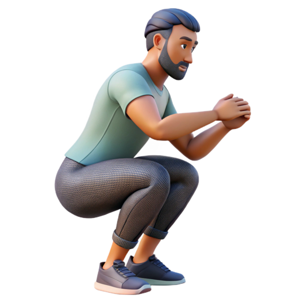impressive artistic Man Doing Squats Side View Isolated Cutout high resolution png