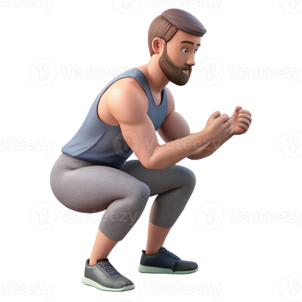 impressive rustic Man Doing Squats Side View Isolated Cutout 4K png