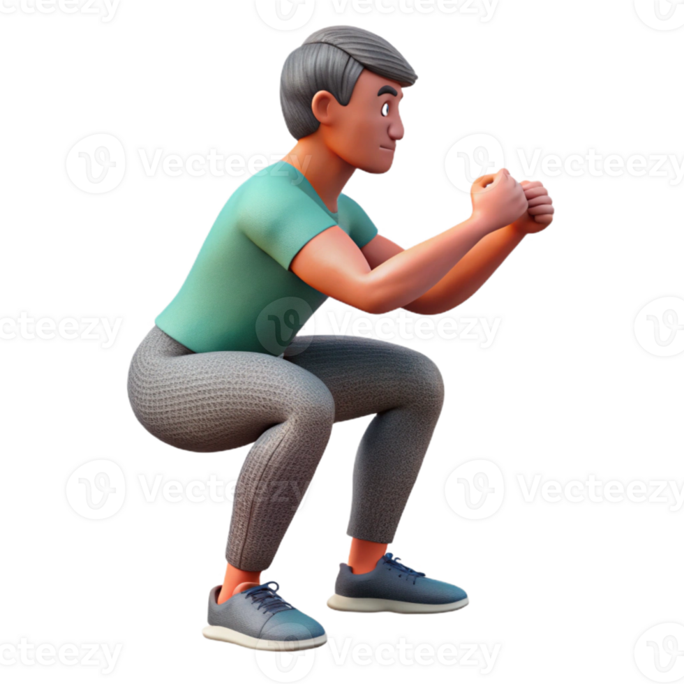 wonderful rustic Man Doing Squats Side View Isolated Cutout original png
