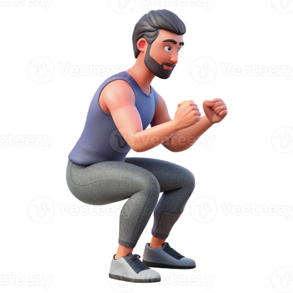 extraordinary minimalist Man Doing Squats Side View Isolated Cutout authentic png