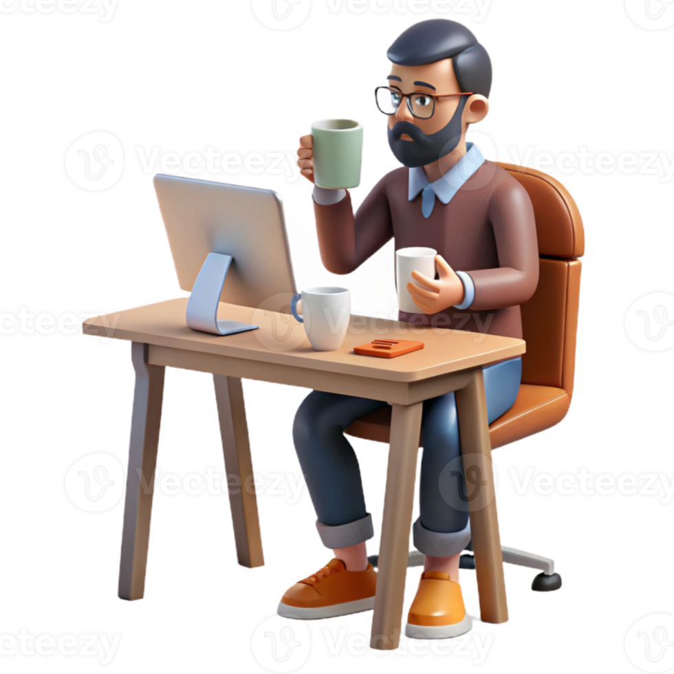stunning rustic Man Drinking Coffee at Desk Transparent original png