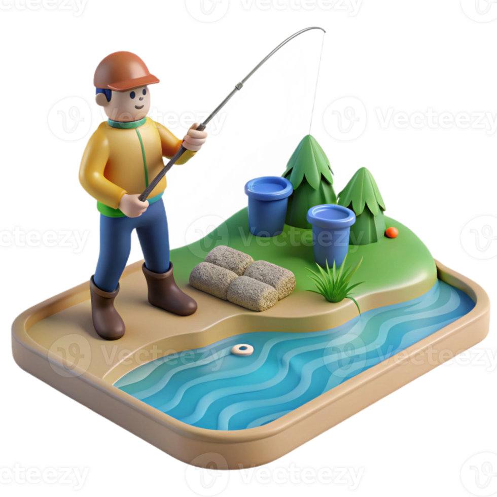 impressive minimalist Man Fishing in Lake From Shore Cutout detailed png