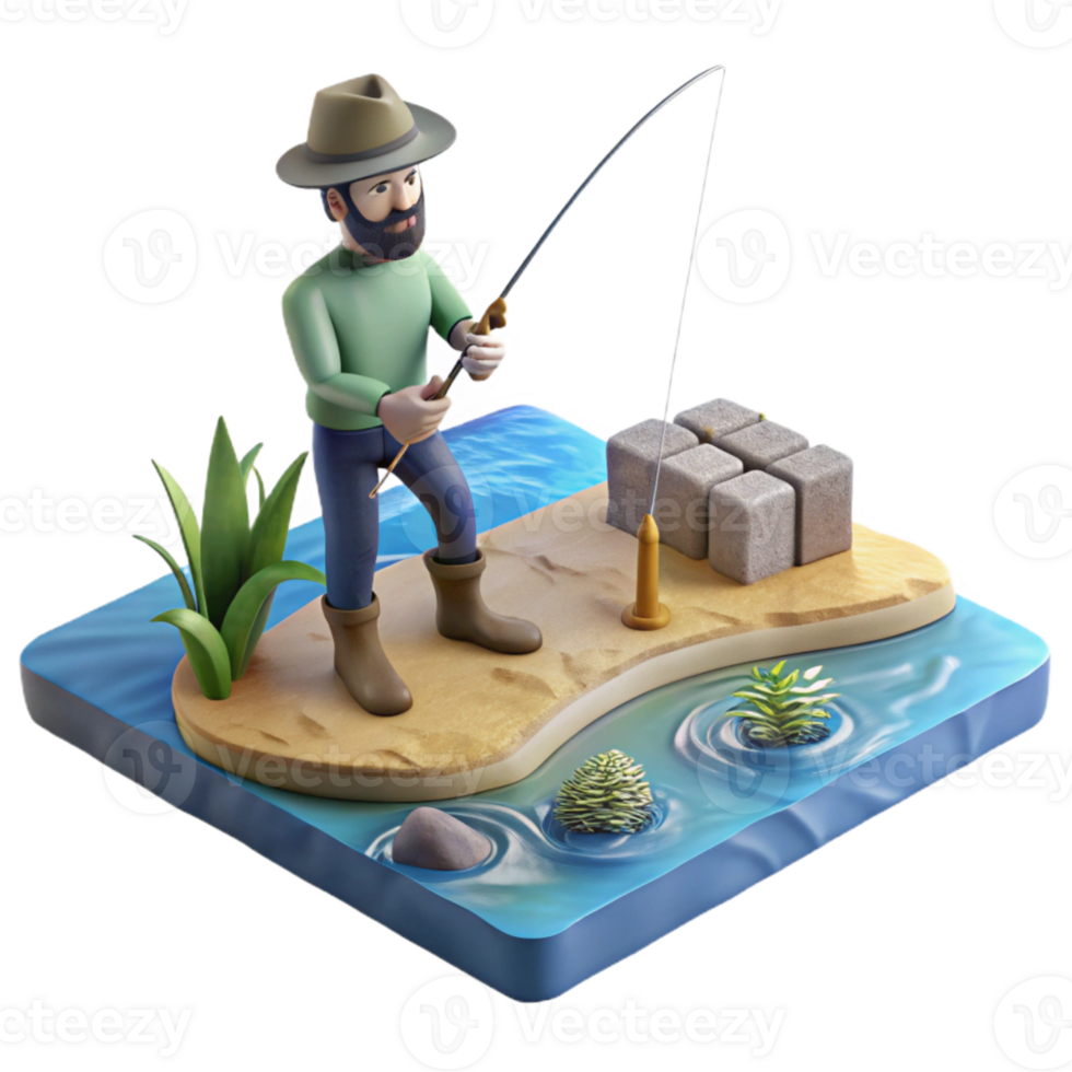wonderful modern Man Fishing in Lake From Shore Cutout authentic png