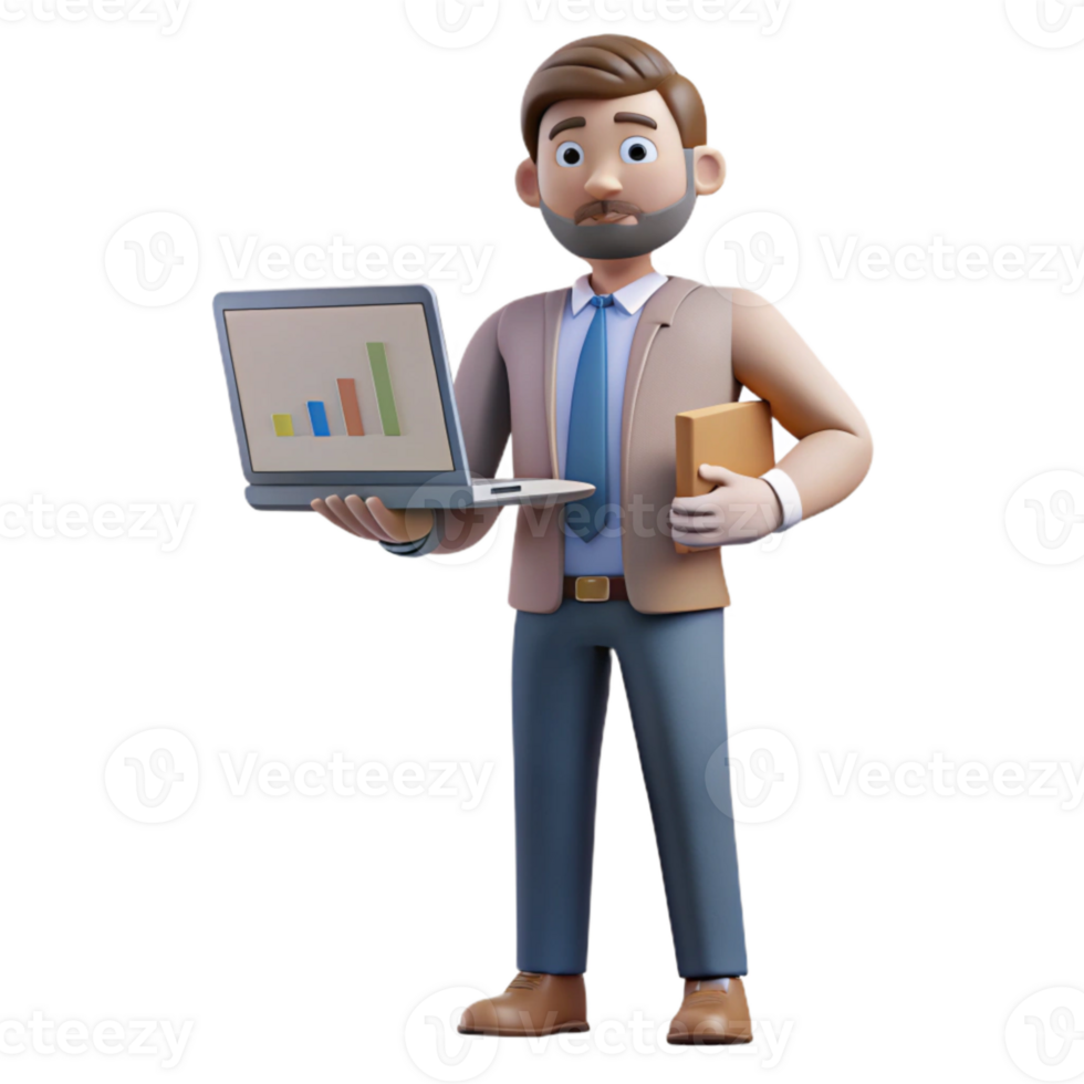 beautiful traditional Man Giving Presentation on Laptop Isolated original png
