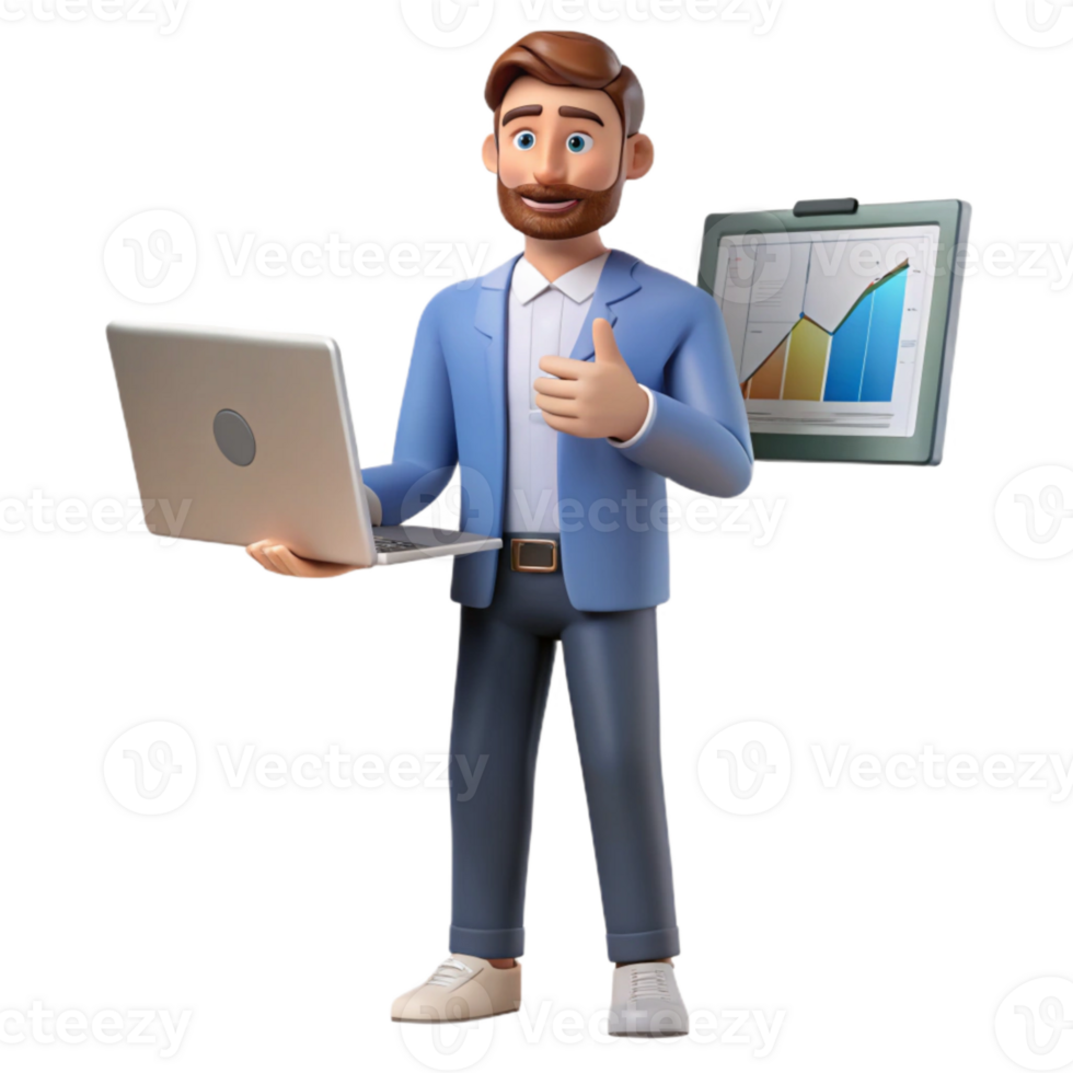 vibrant artistic Man Giving Presentation on Laptop Isolated high resolution png