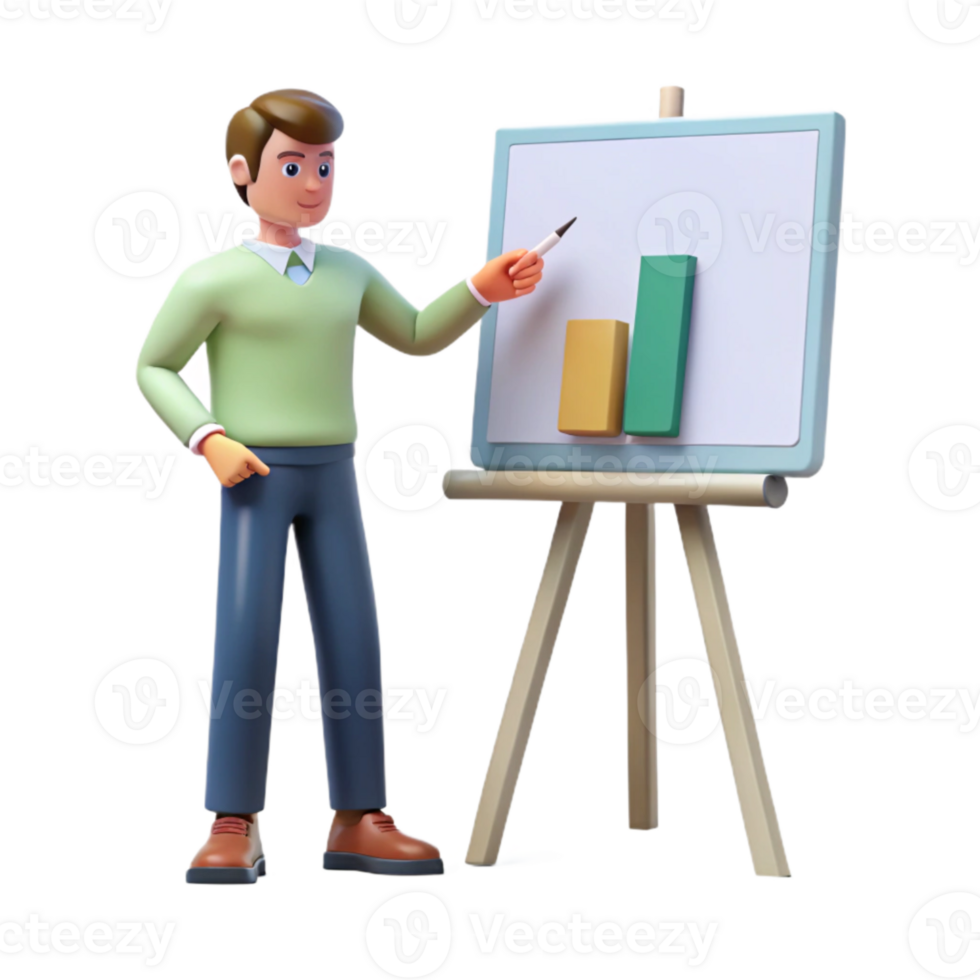 vibrant classic Man Giving Presentation on Laptop Isolated detailed png