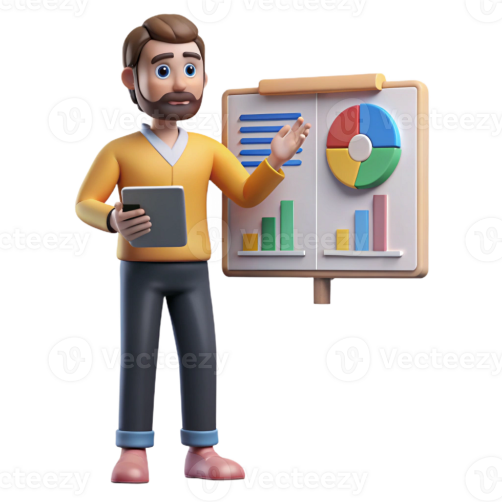 serene contemporary Man Giving Presentation with Charts Cutout detailed png