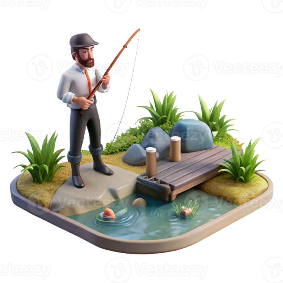 stunning modern Man Fishing in River Side View Isolated detailed png
