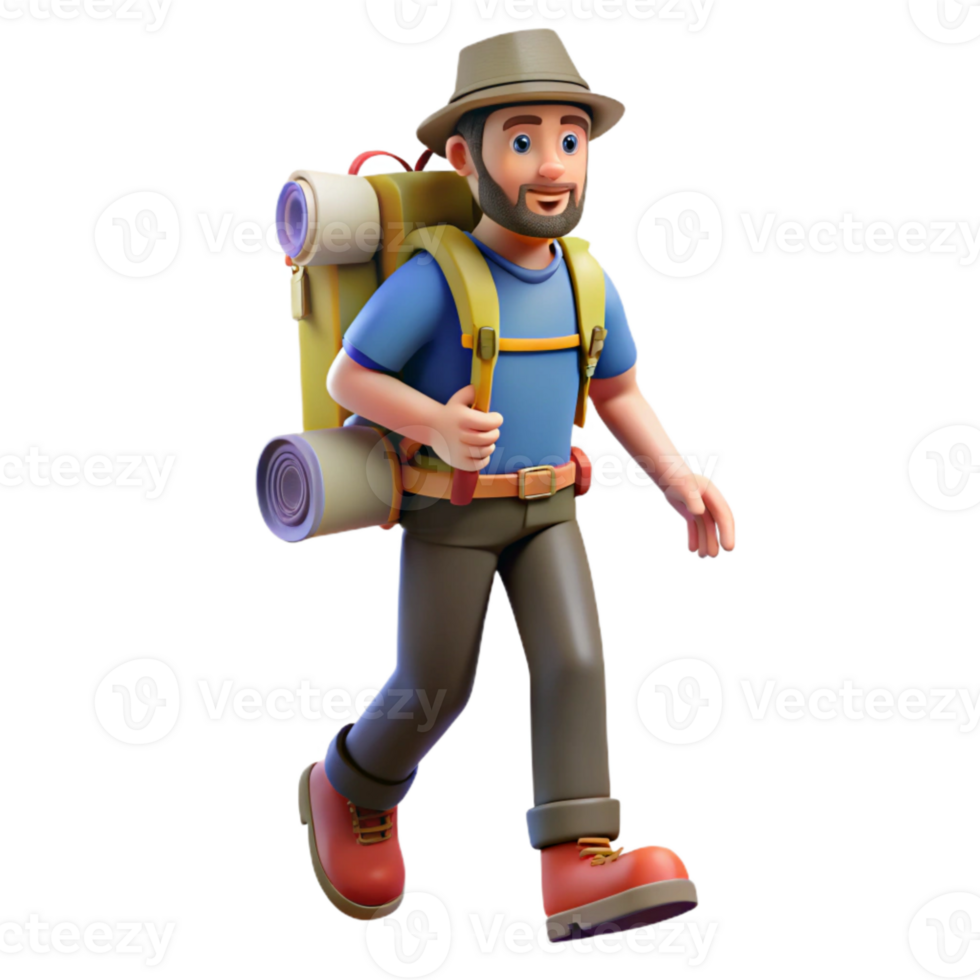 wonderful rustic Man Hiking with Backpack Isolated original png