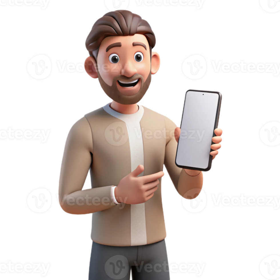 serene contemporary Man Holding Smartphone with Blank Screen Side View Isolated high quality png