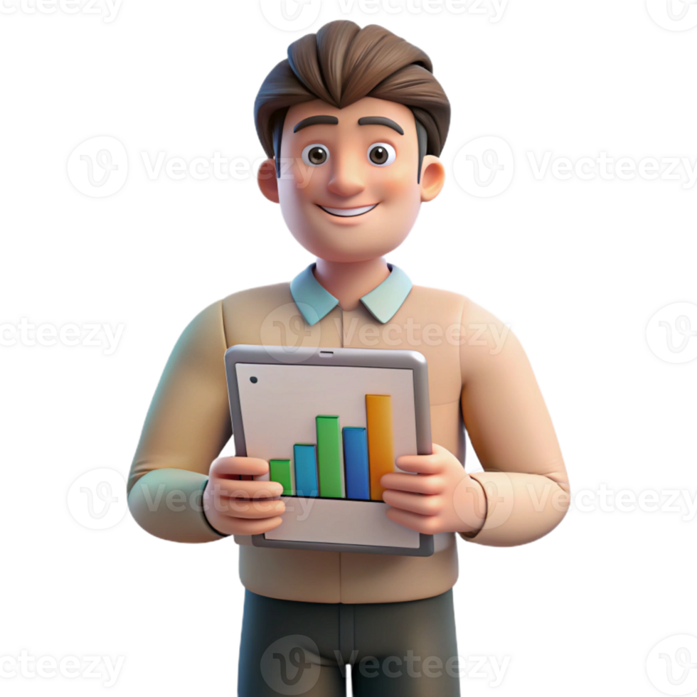 serene classic Man Holding Tablet with Blank Screen Front View Cutout high quality png