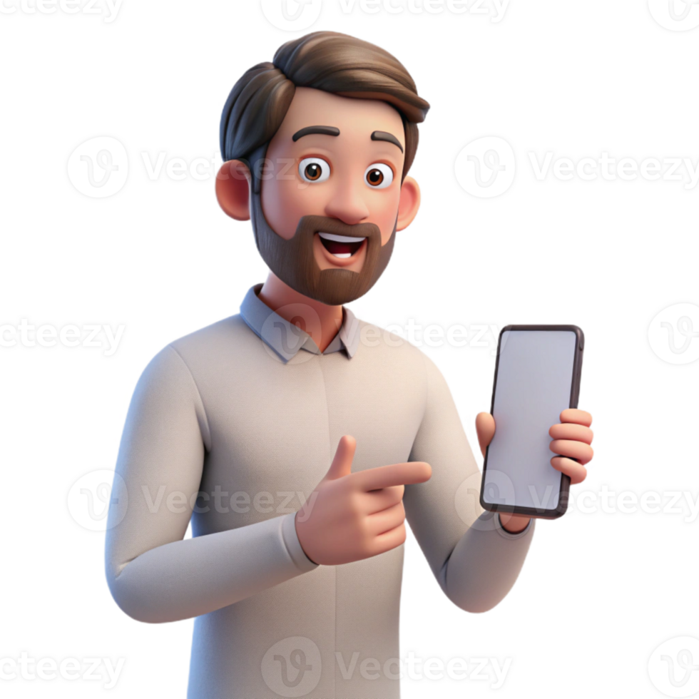 elegant artistic Man Holding Smartphone with Blank Screen Side View Isolated detailed png