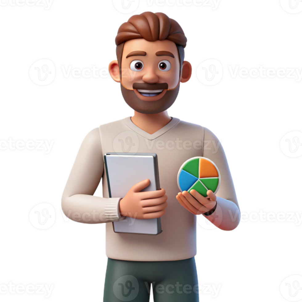 elegant creative Man Holding Tablet with Blank Screen Front View Cutout high resolution png