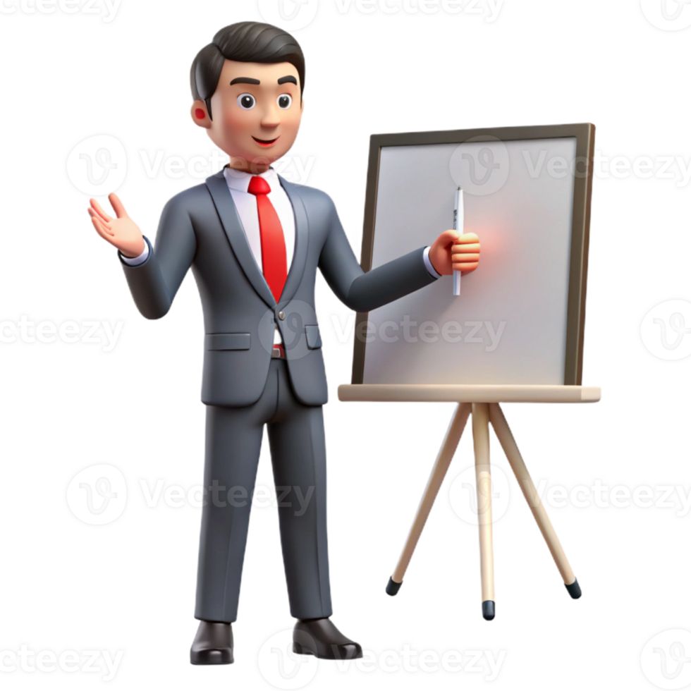 impressive traditional Man in Suit Giving Presentation Isolated Element 4K png