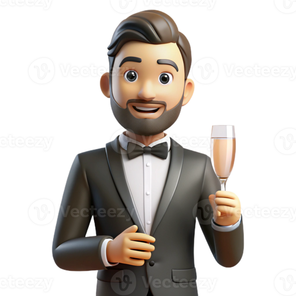 beautiful creative Man in Tuxedo Holding Champagne Flute Isolated Element high resolution png