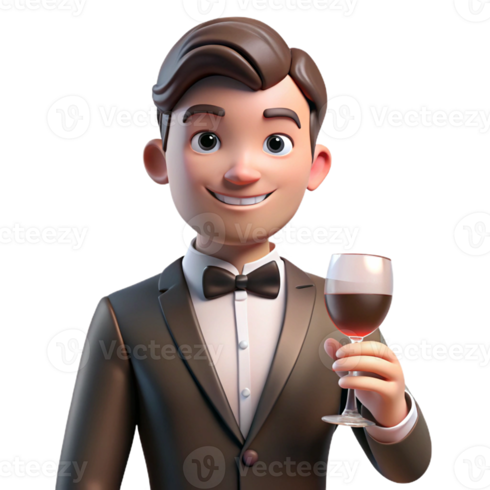 wonderful modern Man in Tuxedo Holding Champagne Flute Isolated Element high quality png