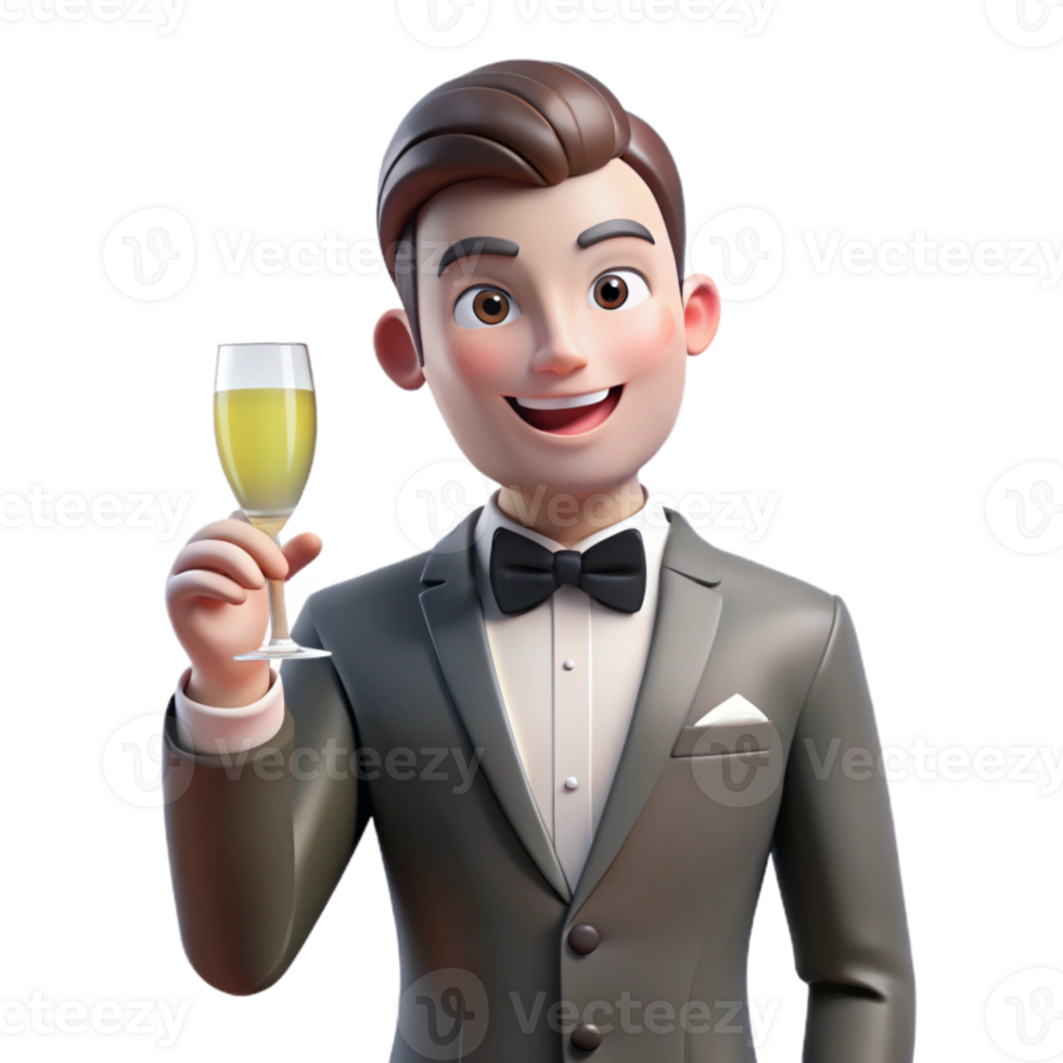 impressive traditional Man in Tuxedo Raising Toast Isolated Element original png
